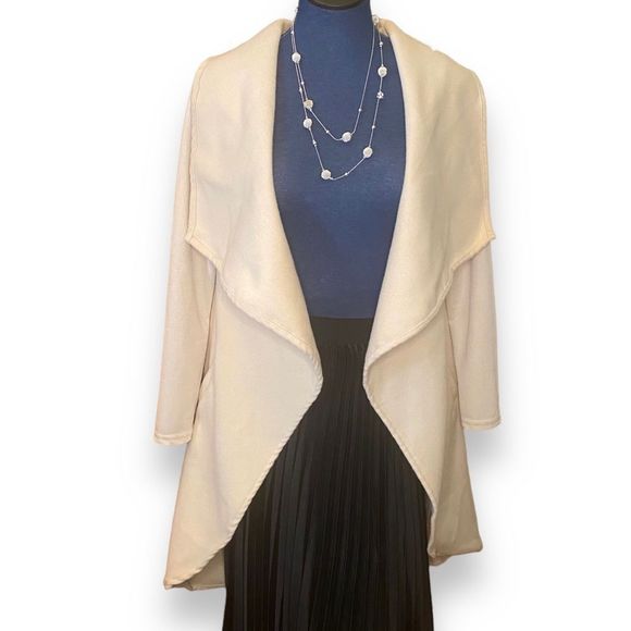 Open Waterfall Drape Front Blanket Cardigan Jacket Winter White Size Small - Picture 1 of 6